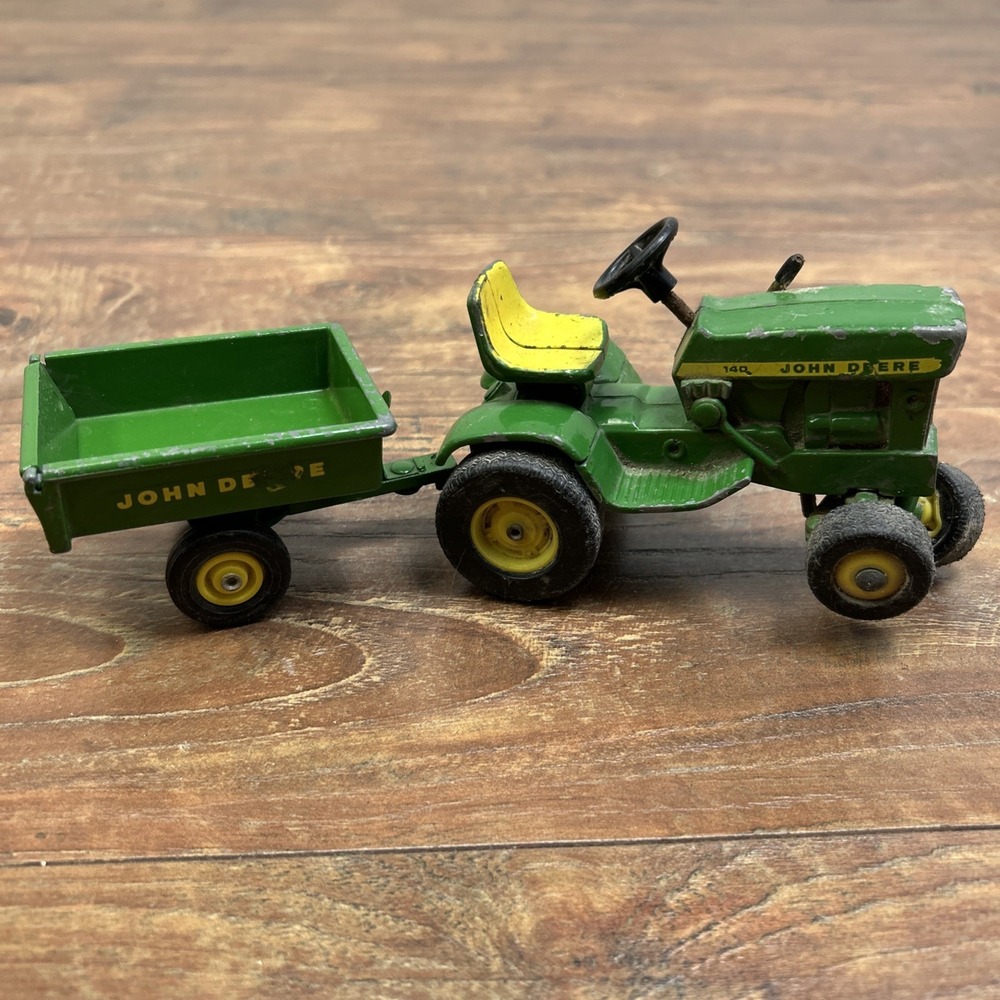 Vintage 1960's 70's Ertl John Deere 140 Lawn Garden Tractor W/ Dump Cart 1:16